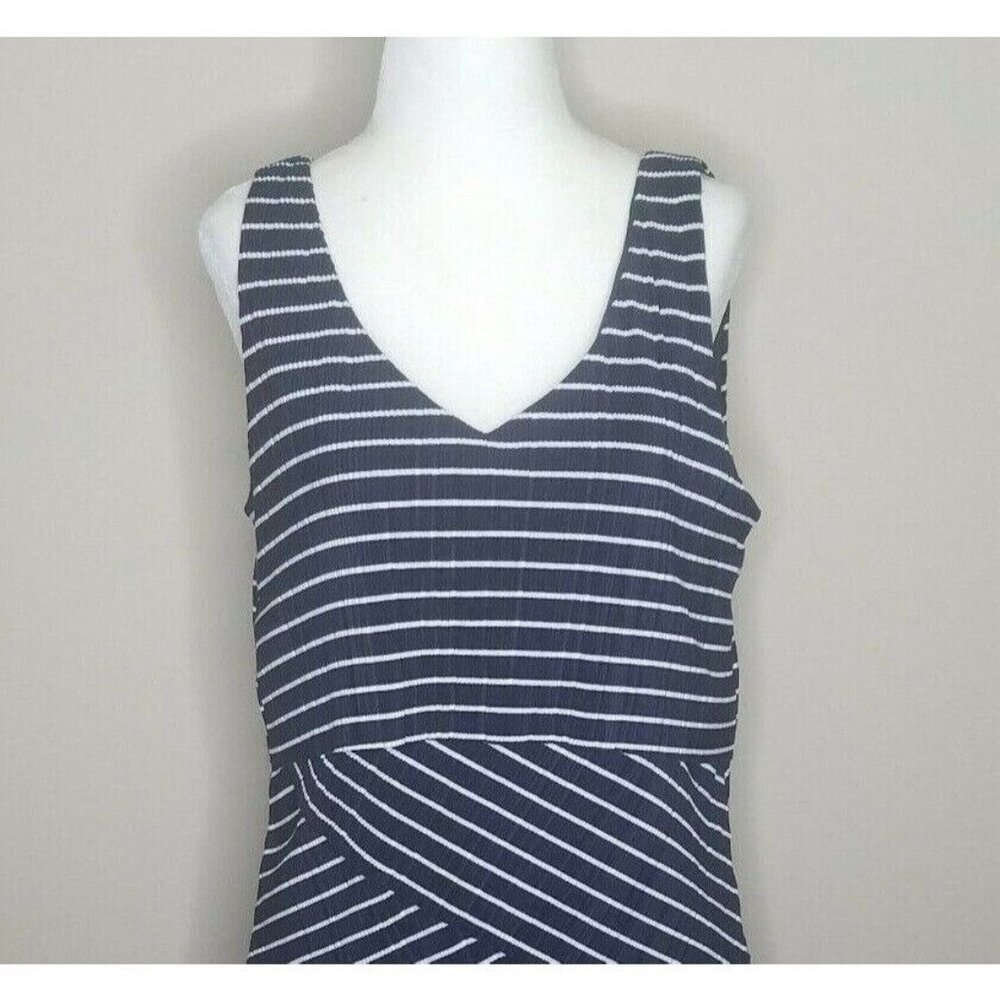 Coco Bianco Womens 2 Piece Top Medium Shirt XL Navy White Stripe Layered Look